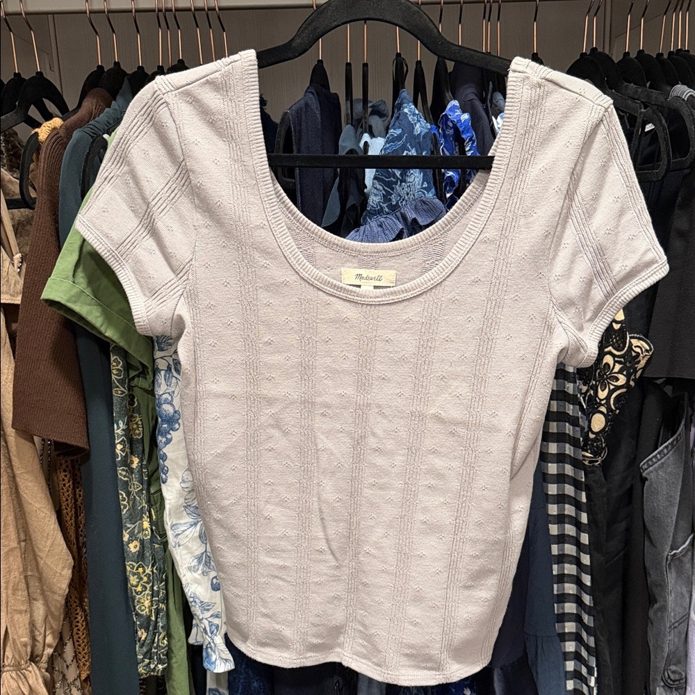 Madewell Short Sleeve Scoop Neck Top in Pale Lavender
